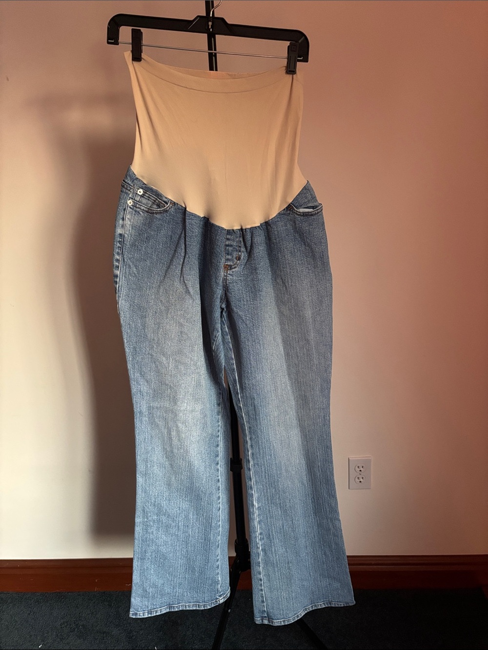 Motherhood Cream Panel Light Blue Wide-Leg Maternity Jeans
